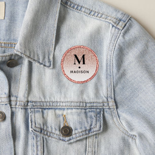 Pink Rose Gold Glitter Ombre Modern Monogram Name Patch