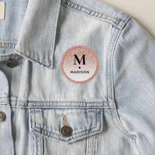 Pink Rose Gold Glitter Ombre Modern Monogram Name Patch (On Jacket)