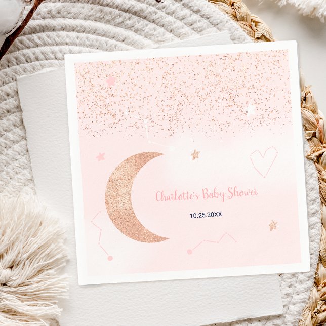 Pink rose gold glitter over the moon baby shower napkins (Pink rose gold glitter over the moon baby shower napkins)