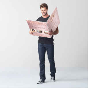 Pink rose gold glitter photo collage 21st birthday card