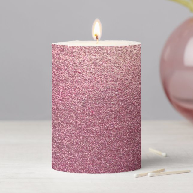 Pink Rose Gold Glitter Pillar Candle (In Situ)