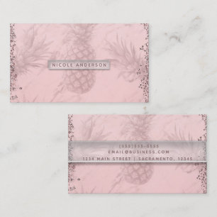 Pink Rose Gold Glitter Pineapple Tropical Chic Business Card