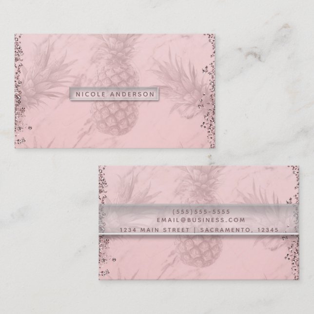 Pink Rose Gold Glitter Pineapple Tropical Chic Business Card (Front/Back)