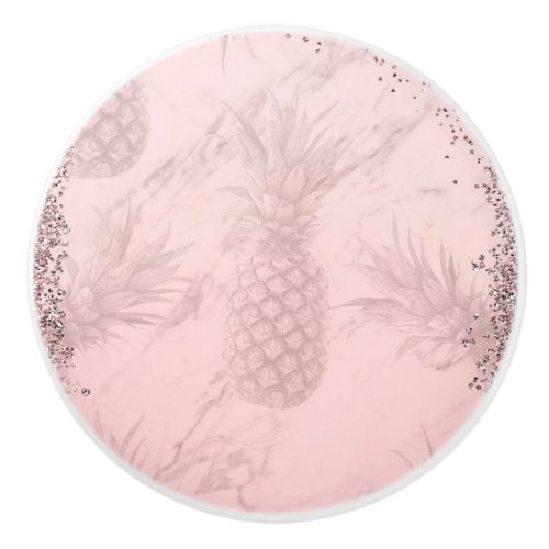Pink Rose Gold Glitter Pineapple Tropical Chic Ceramic Knob