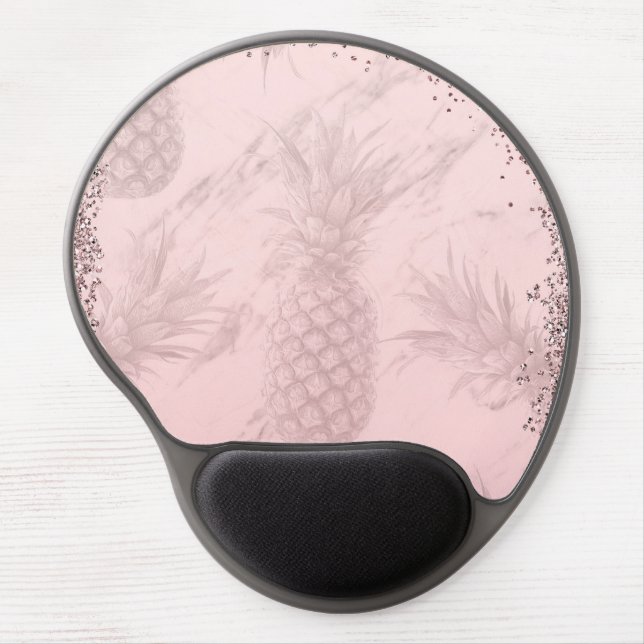 Pink Rose Gold Glitter Pineapple Tropical Chic Gel Mouse Pad (Front)