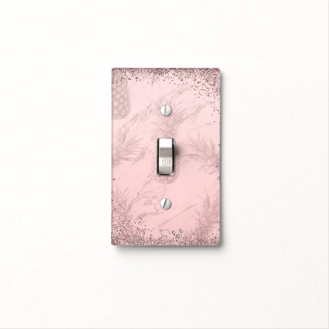 Pink Rose Gold Glitter Pineapple Tropical Chic Light Switch Cover (In Situ)