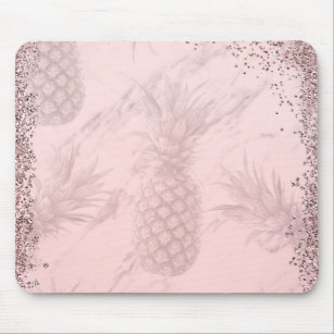 Pink Rose Gold Glitter Pineapple Tropical Chic Mouse Pad