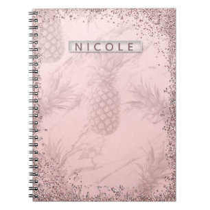 Pink Rose Gold Glitter Pineapple Tropical Chic Notebook