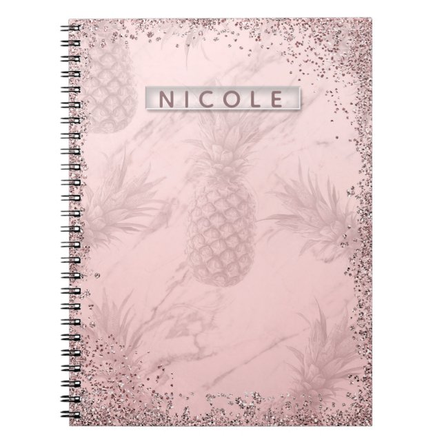 Pink Rose Gold Glitter Pineapple Tropical Chic Notebook (Front)