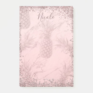Pink Rose Gold Glitter Pineapple Tropical Chic Post-it Notes