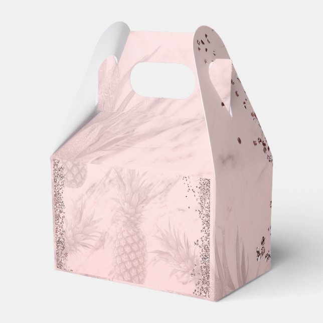 Pink Rose Gold Glitter Pineapple Tropical Party Favor Boxes (Front Side)