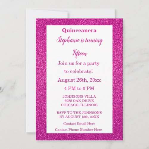 Pink Rose Gold Glitter Quinceanera 15th Birthday Invitation