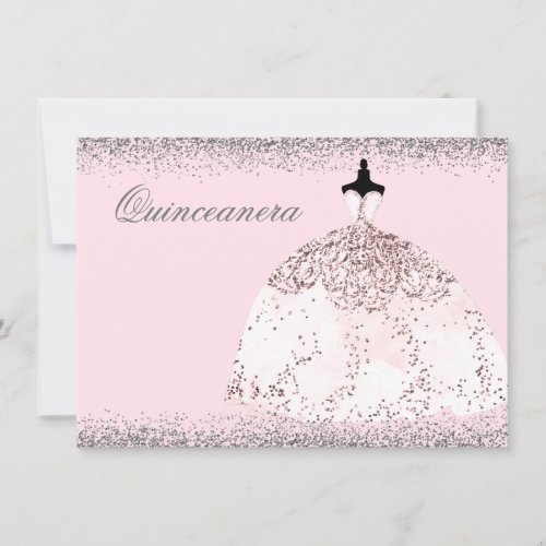 Pink Rose Gold Glitter Quinceanera Party Invite