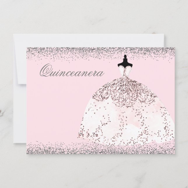 Pink Rose Gold Glitter Quinceanera Party Invite (Front)