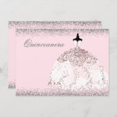 Pink Rose Gold Glitter Quinceanera Party Invite (Front/Back)