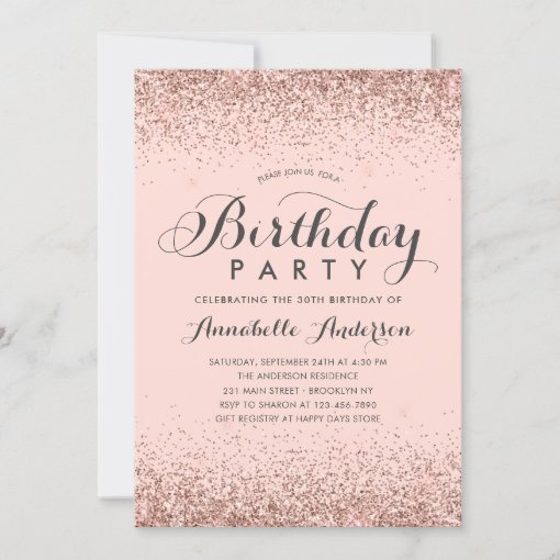 Pink Rose Gold Glitter Sparkle Any Age Birthday Invitation | Zazzle