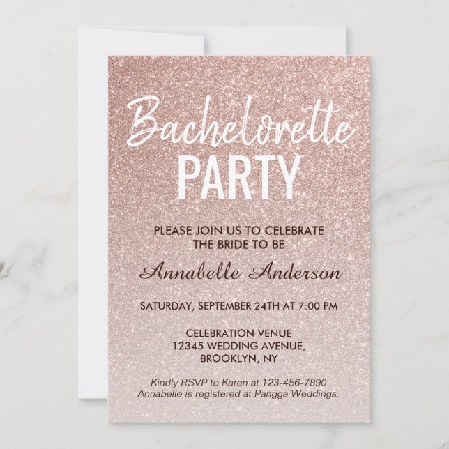 Pink Rose Gold Glitter Sparkle Bachelorette Party Invitation (Front)