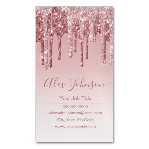 Pink Rose Gold Glitter Sparkle Business Card Magnet