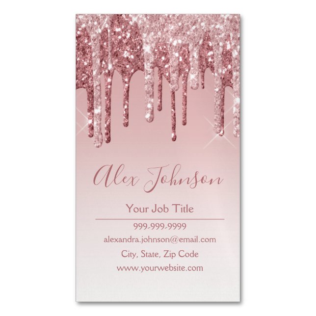 Pink Rose Gold Glitter Sparkle Business Card Magnet (Front Vertical)