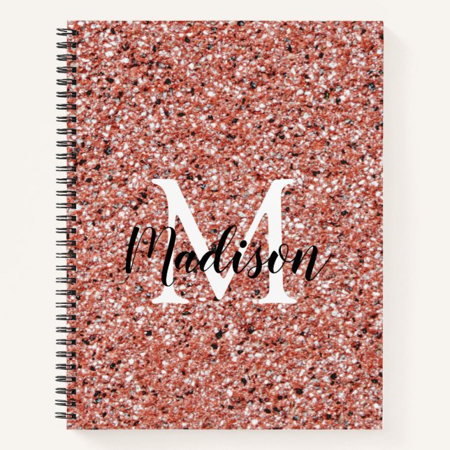 Pink Rose Gold Glitter Sparkle Chic Monogram Name Notebook (Front)