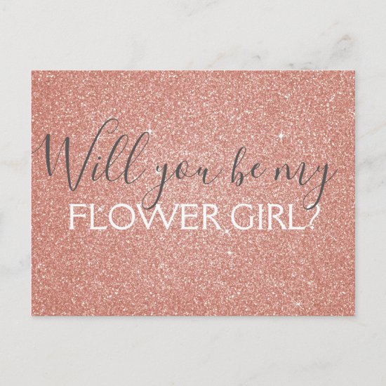 Pink Rose Gold Glitter & Sparkle Flower Girl Invitation Postcard