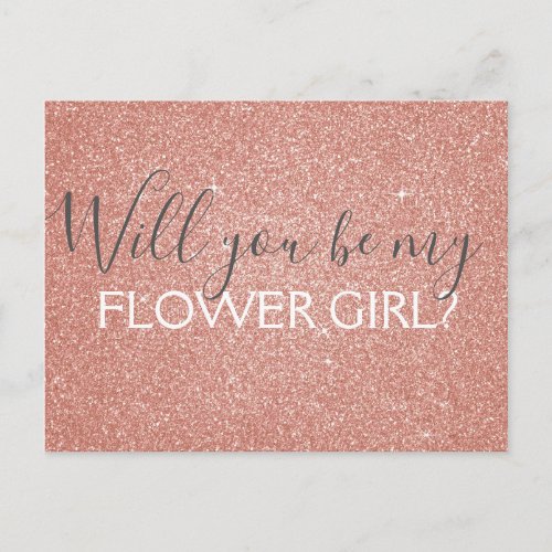 Pink Rose Gold Glitter  Sparkle Flower Girl Invitation Postcard