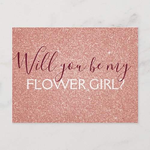 Pink Rose Gold Glitter  Sparkle Flower Girl Invitation Postcard