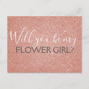 Pink Rose Gold Glitter & Sparkle Flower Girl Invitation Postcard