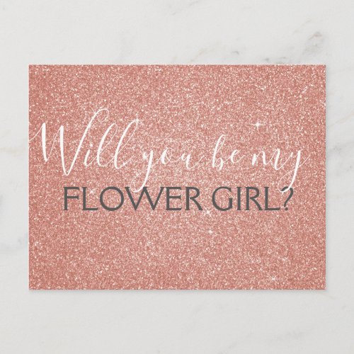 Pink Rose Gold Glitter  Sparkle Flower Girl Invitation Postcard