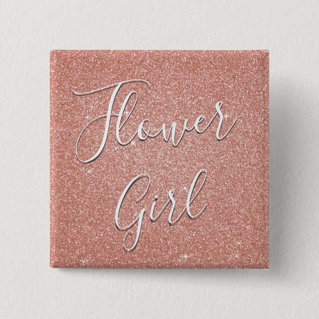Pink Rose Gold Glitter & Sparkle Flower Girl Pinback Button (Front)