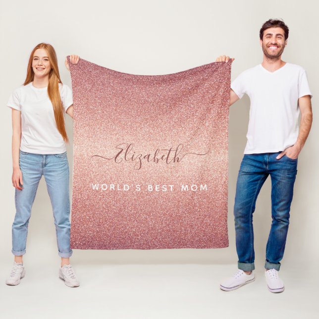Pink rose gold glitter sparkle glam mom monogram fleece blanket (In Situ)