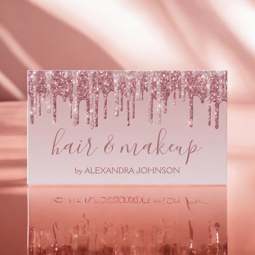 Pink Rose Gold Glitter Sparkle Hair Makeup Business Card