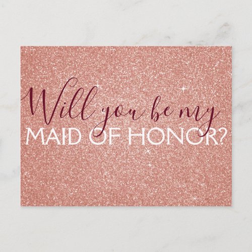 Pink Rose Gold Glitter  Sparkle Maid of Honor Invitation Postcard