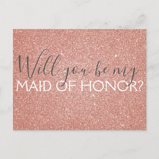 Pink Rose Gold Glitter & Sparkle Maid of Honor Invitation Postcard