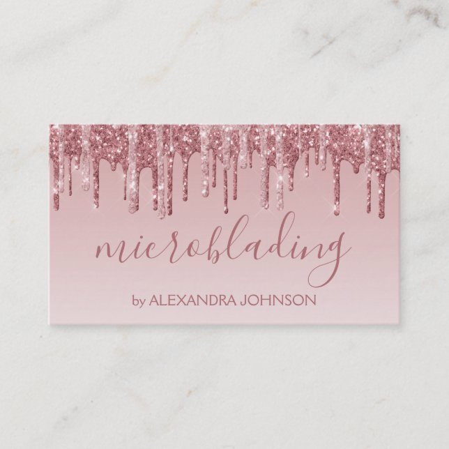 Pink Rose Gold Glitter Sparkle Microblading Business Card (Front)