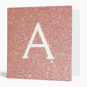 Pink Rose Gold Glitter & Sparkle Monogram 3 Ring Binder