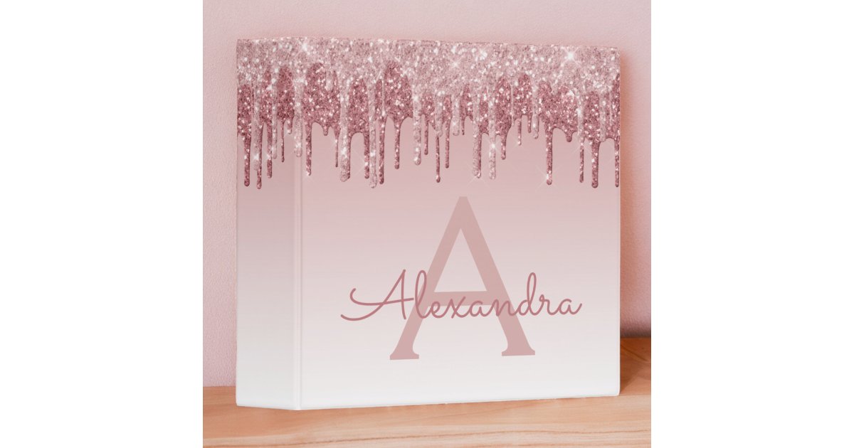 Pink Rose Gold Glitter & Sparkle Monogram 3 Ring Binder | Zazzle