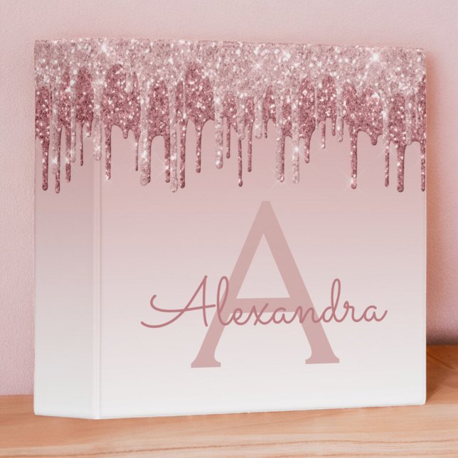 Pink Rose Gold Glitter & Sparkle Monogram 3 Ring Binder (Creator Uploaded)