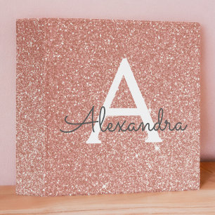 Pink Rose Gold Glitter & Sparkle Monogram 3 Ring Binder