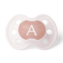 Pink Rose Gold Glitter & Sparkle Monogram Baby Pacifier