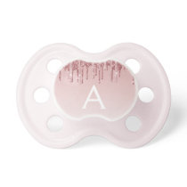 Pink Rose Gold Glitter & Sparkle Monogram Baby Pacifier