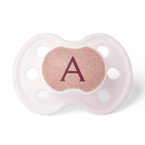 Pink Rose Gold Glitter & Sparkle Monogram Baby Pacifier