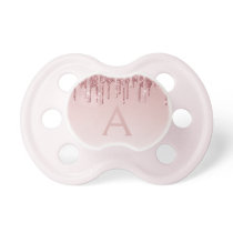 Pink Rose Gold Glitter & Sparkle Monogram Baby Pacifier