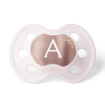 Pink Rose Gold Glitter & Sparkle Monogram Baby Pacifier