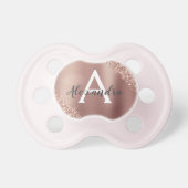 Pink Rose Gold Glitter & Sparkle Monogram Baby Pacifier (Front)
