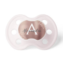 Pink Rose Gold Glitter & Sparkle Monogram Baby Pacifier Pink Rose Gold Glitter & Sparkle Monogram Baby Pacifier