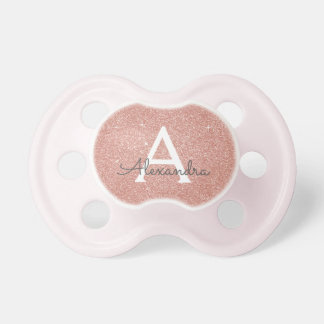 Pink Rose Gold Glitter & Sparkle Monogram Baby Pacifier