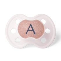 Pink Rose Gold Glitter & Sparkle Monogram Baby Pacifier