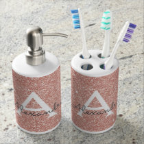Pink Rose Gold Glitter & Sparkle Monogram Bath Set Pink Rose Gold Glitter & Sparkle Monogram Bath Set