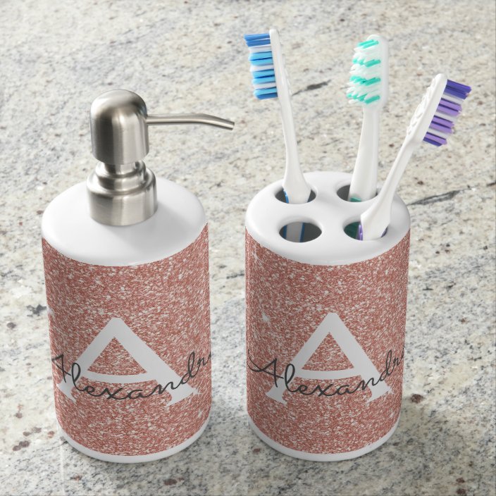 Pink Rose Gold Glitter Sparkle Monogram Bath Set Zazzle Com